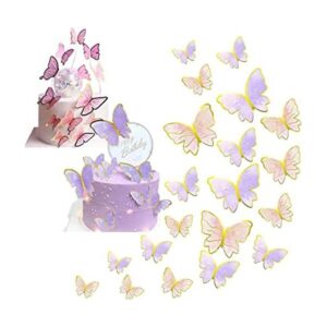 20 decoraciones de pastel de mariposa 3D doradas rosas_1