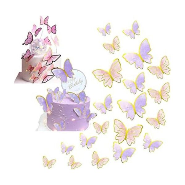 20 decoraciones de pastel de mariposa 3D doradas rosas_1