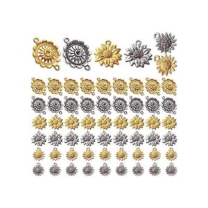 60pcs girasol encanto colgante aleación vintage girasol