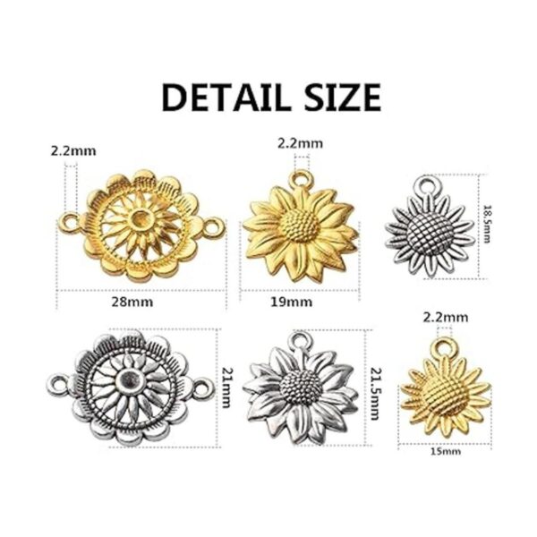 60pcs girasol encanto colgante aleación vintage girasol