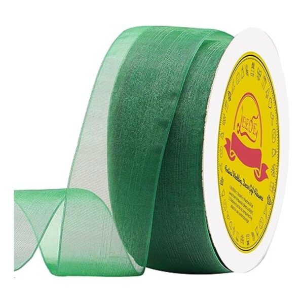 LEEQE Cinta de organza verde de 114 pulgadas x 50 yardas_2