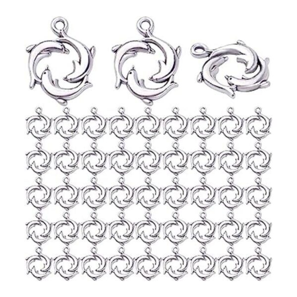 50pcs Antiguo Plata Delfín Charm Colgantes de Aleación