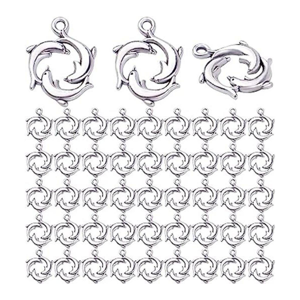 50pcs Antiguo Plata Delfín Charm Colgantes de Aleación