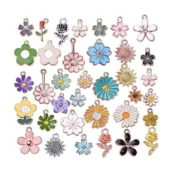 60 colgantes de flores esmaltadas mezcladas de aleación de_1