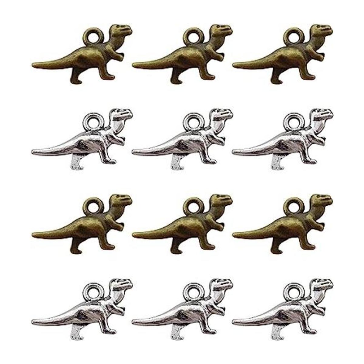 Honbay 100 colgantes de dinosaurio de metal plateado