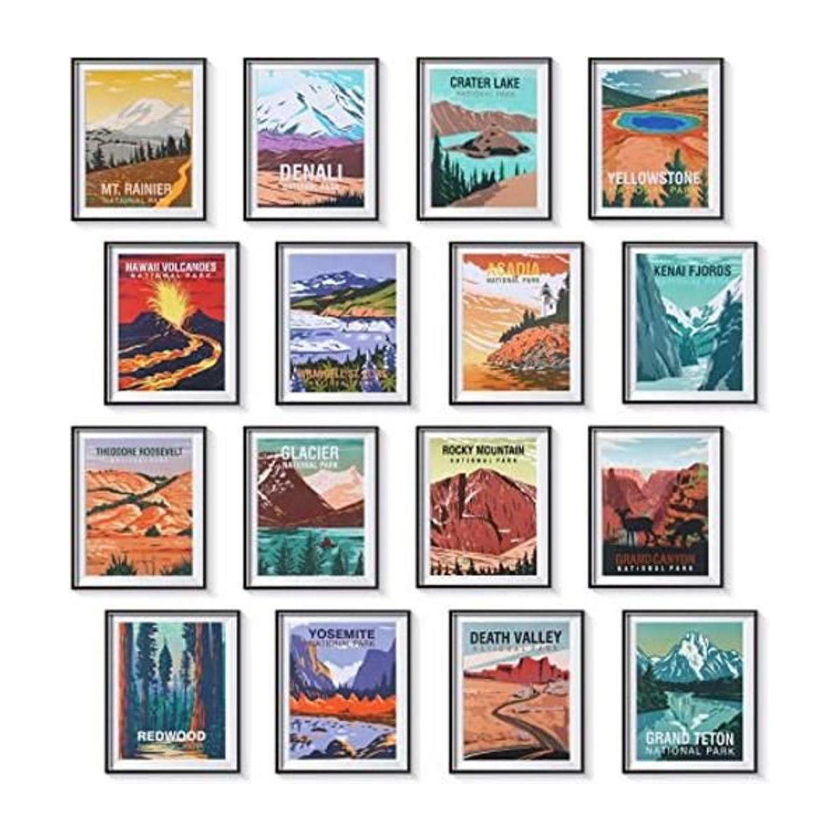 Juego de 16 pósteres vintage del parque nacional sin