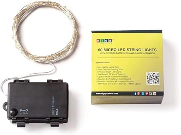 RTGS Cadena de 60 luces LED funciona con pilas con cable