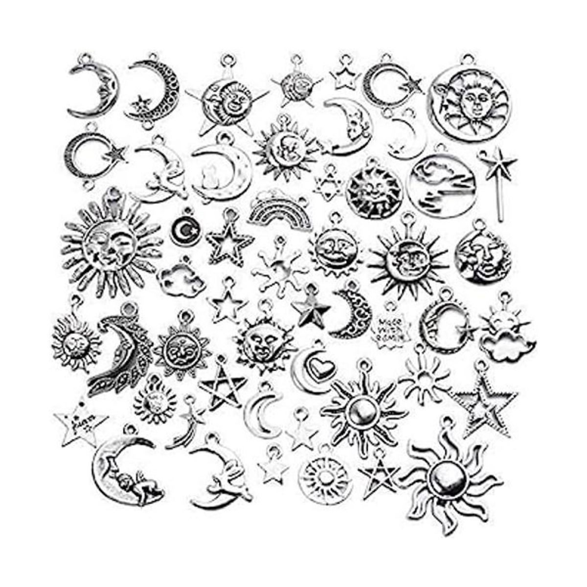 54 dijes colgantes celestiales de plata antigua con