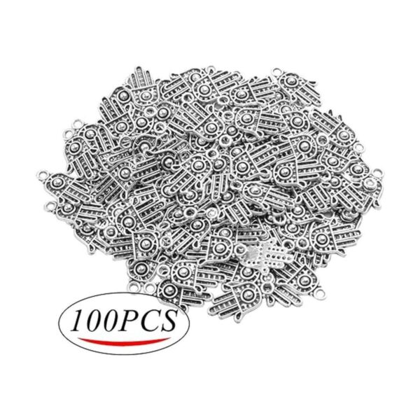 100pcs Plata Antigua Hamsa Mano Encantos de Mano de Fátima
