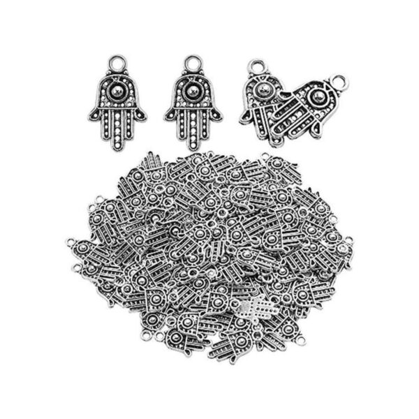 100pcs Plata Antigua Hamsa Mano Encantos de Mano de Fátima