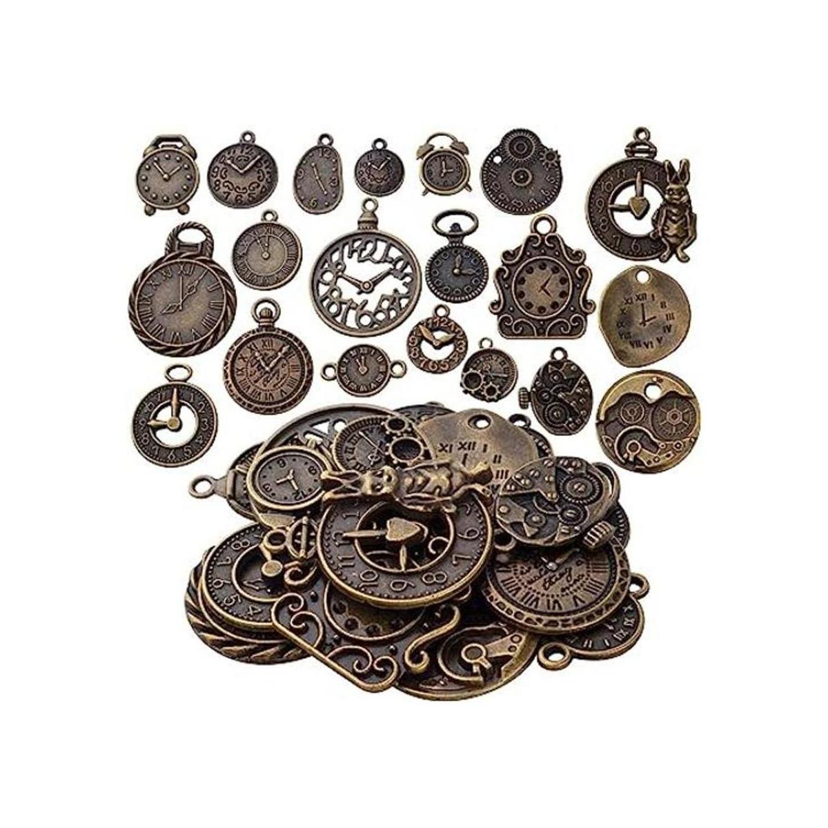 20 piezas de bronce antiguo reloj de la cara encantos