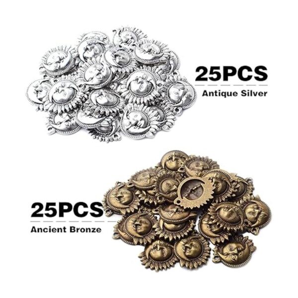 50pcs Sol y Luna Charms Colgantes Aleación Sol Sonrisa