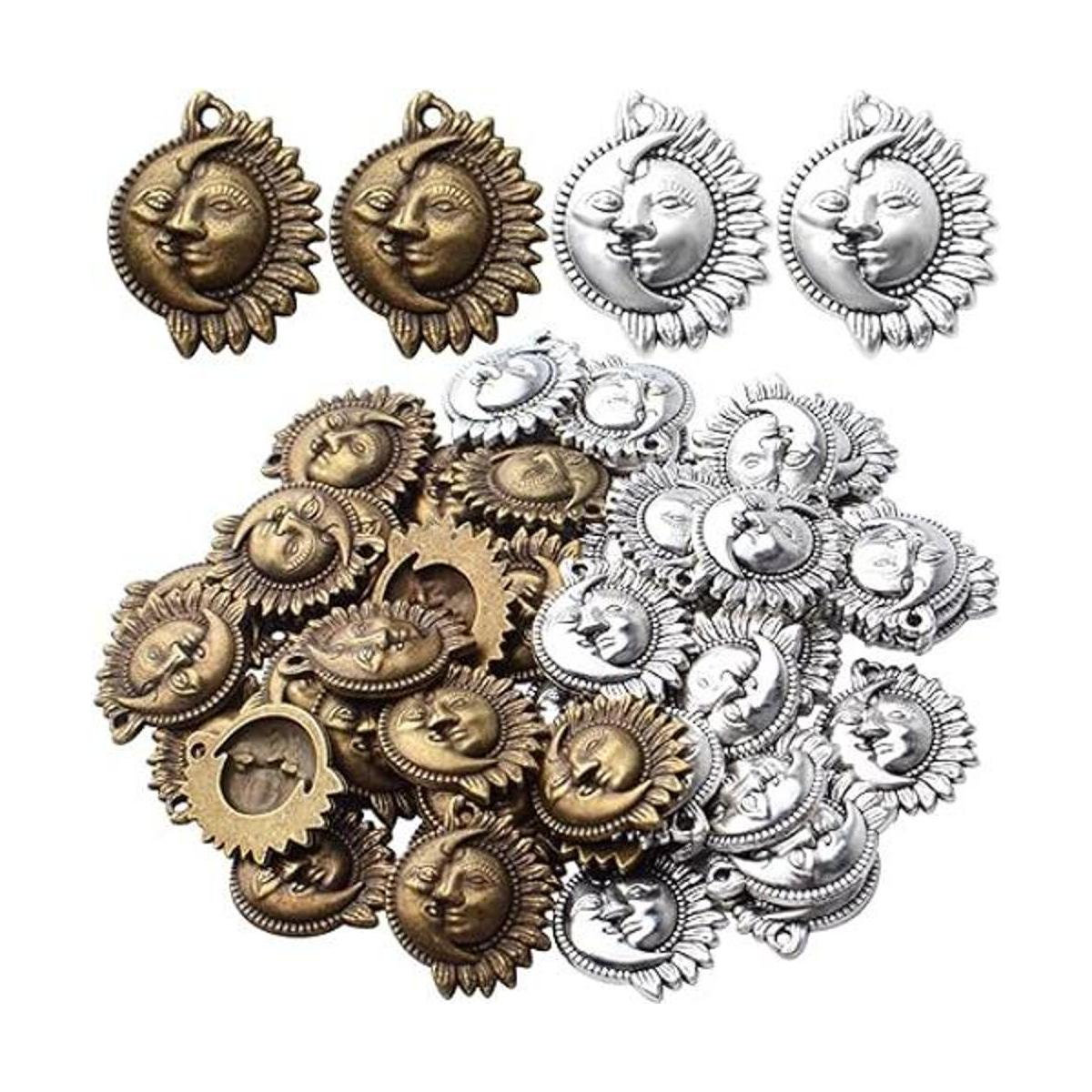 50pcs Sol y Luna Charms Colgantes Aleación Sol Sonrisa