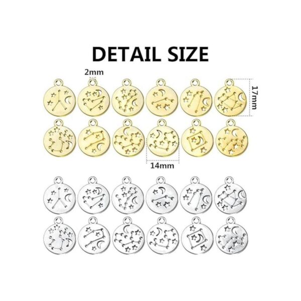 48pcs zodíaco redondo encantos de metal doble cara