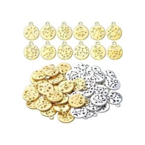 48pcs zodíaco redondo encantos de metal doble cara