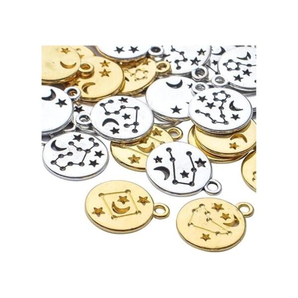 48pcs zodíaco redondo encantos de metal doble cara