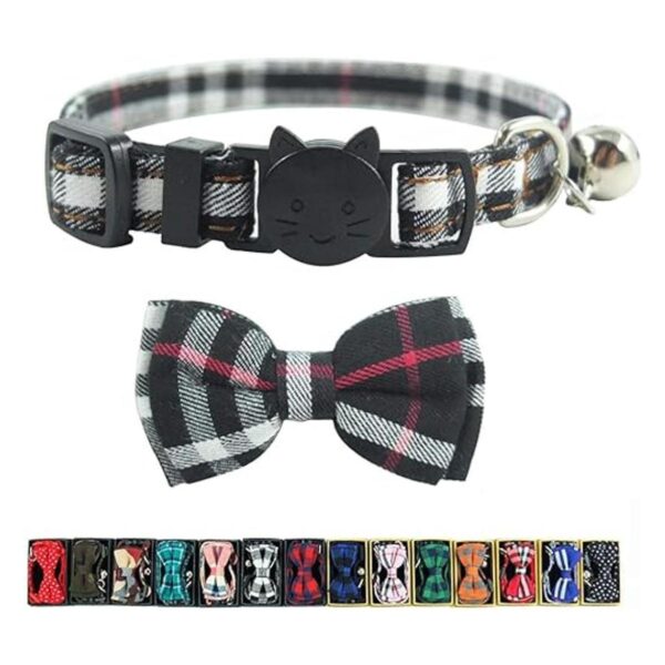 Collar de gato con campana y corbatín diseño a cuadros