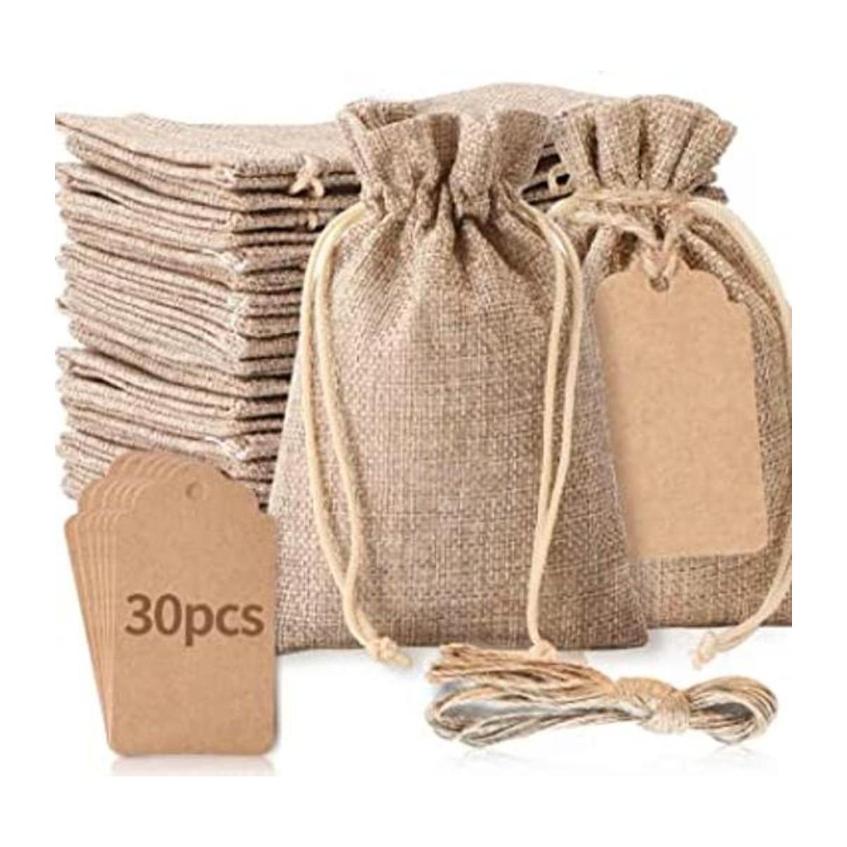 30 bolsas de regalo de arpillera y 30 etiquetas de regalo