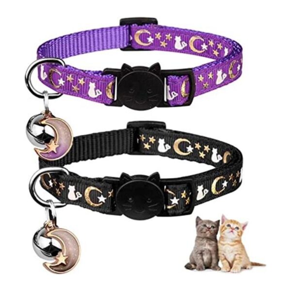 2 collares de gato con campana lunas estrellas gatito