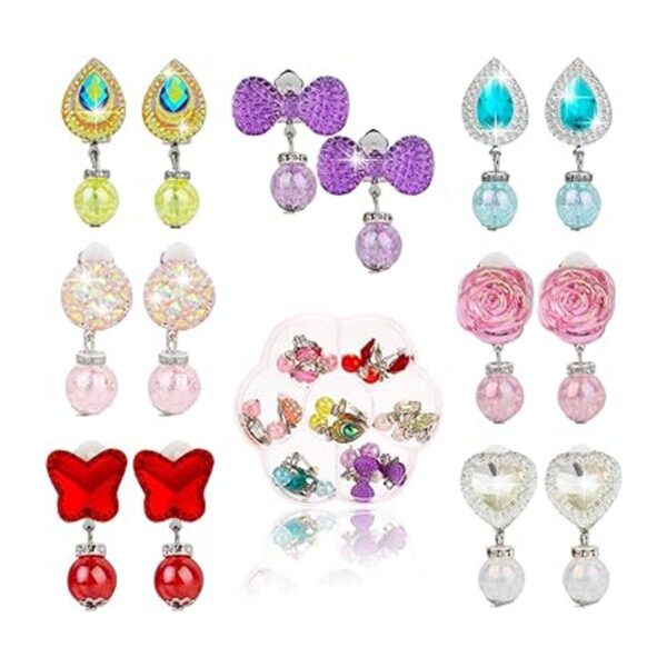 Hifot 7 pares de aretes con clip para niñas aretes de_2
