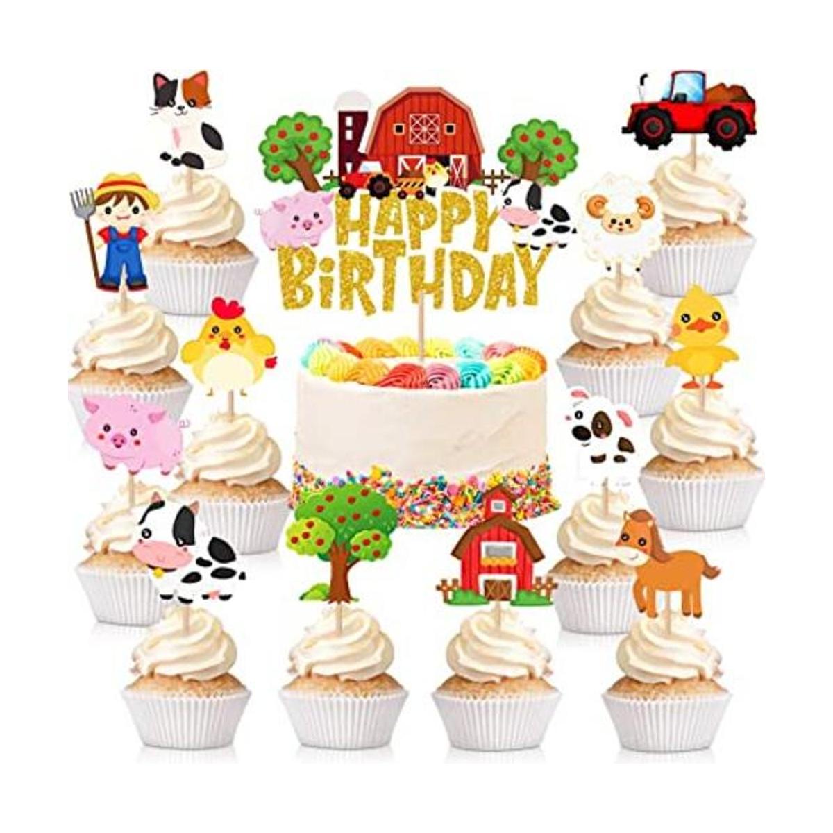 49 piezas de decoración de pastel de animales de granja