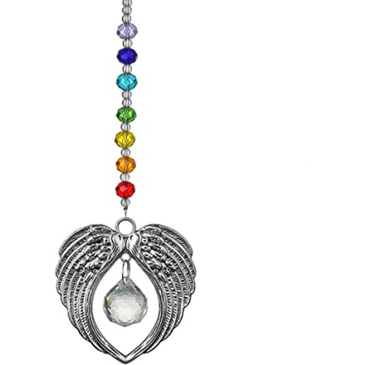 Colgante de ala de ángel de chakras con bola de cristal