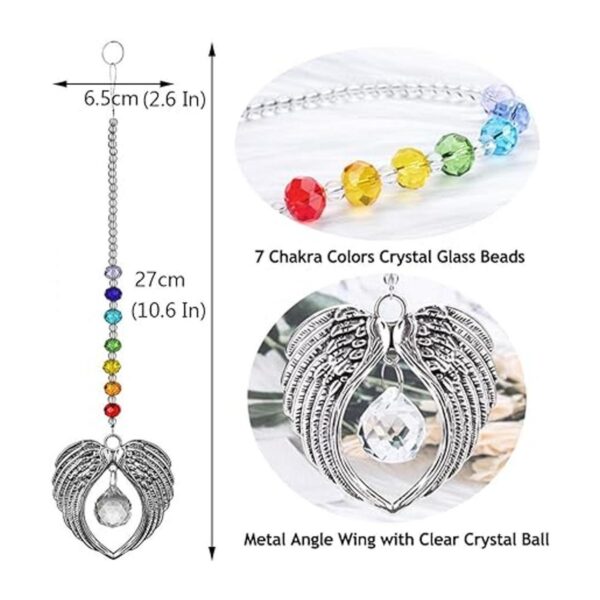 Colgante de ala de ángel de chakras con bola de cristal