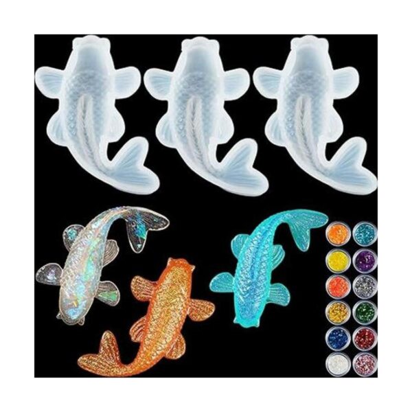 3 piezas de moldes de resina de silicona de peces Koi_1