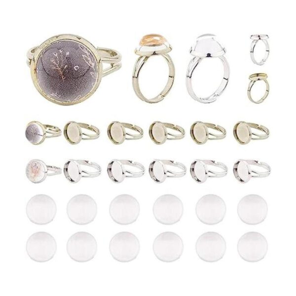 SUNNYCLUE 30 anillos de cabujón ajustables de 0.472 in con