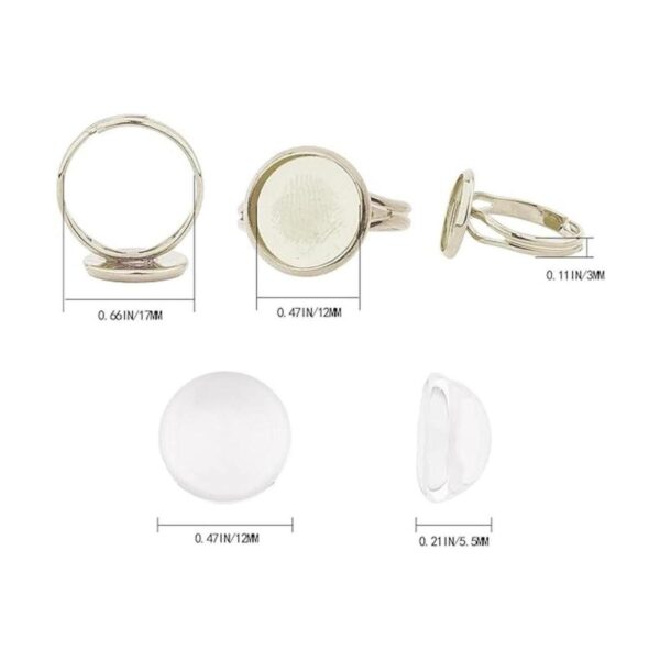 SUNNYCLUE 30 anillos de cabujón ajustables de 0.472 in con