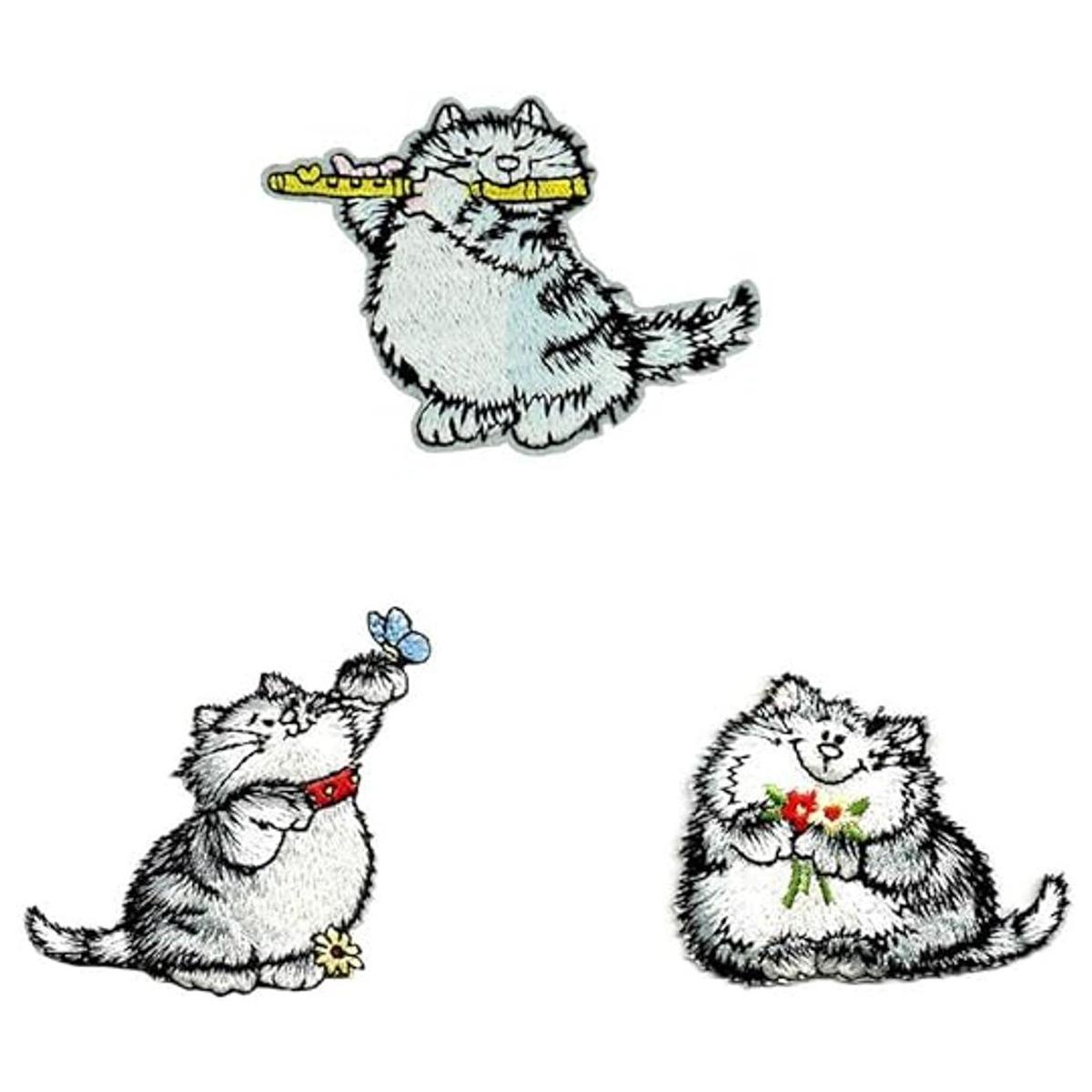 Parche bordado con mariposas Kawaii diseño de gatos