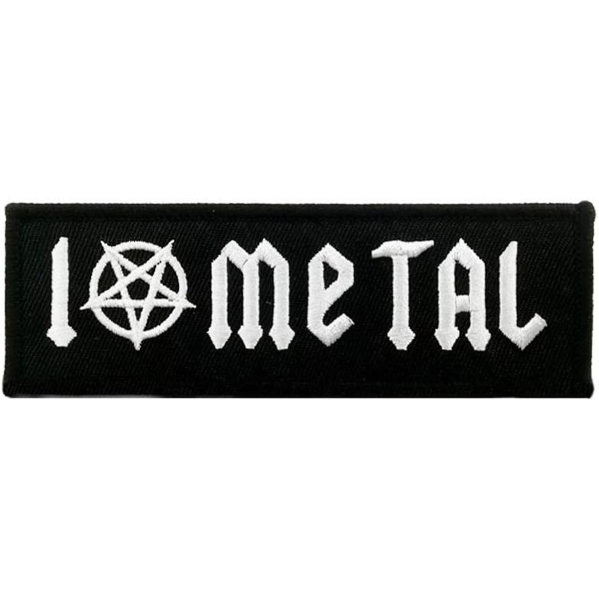 Parche bordado con texto en inglés I Love Metal Pentagram
