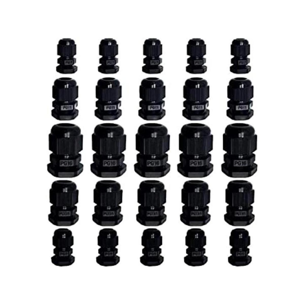 Juego de 25 prensaestopas de plástico impermeable de 35 a