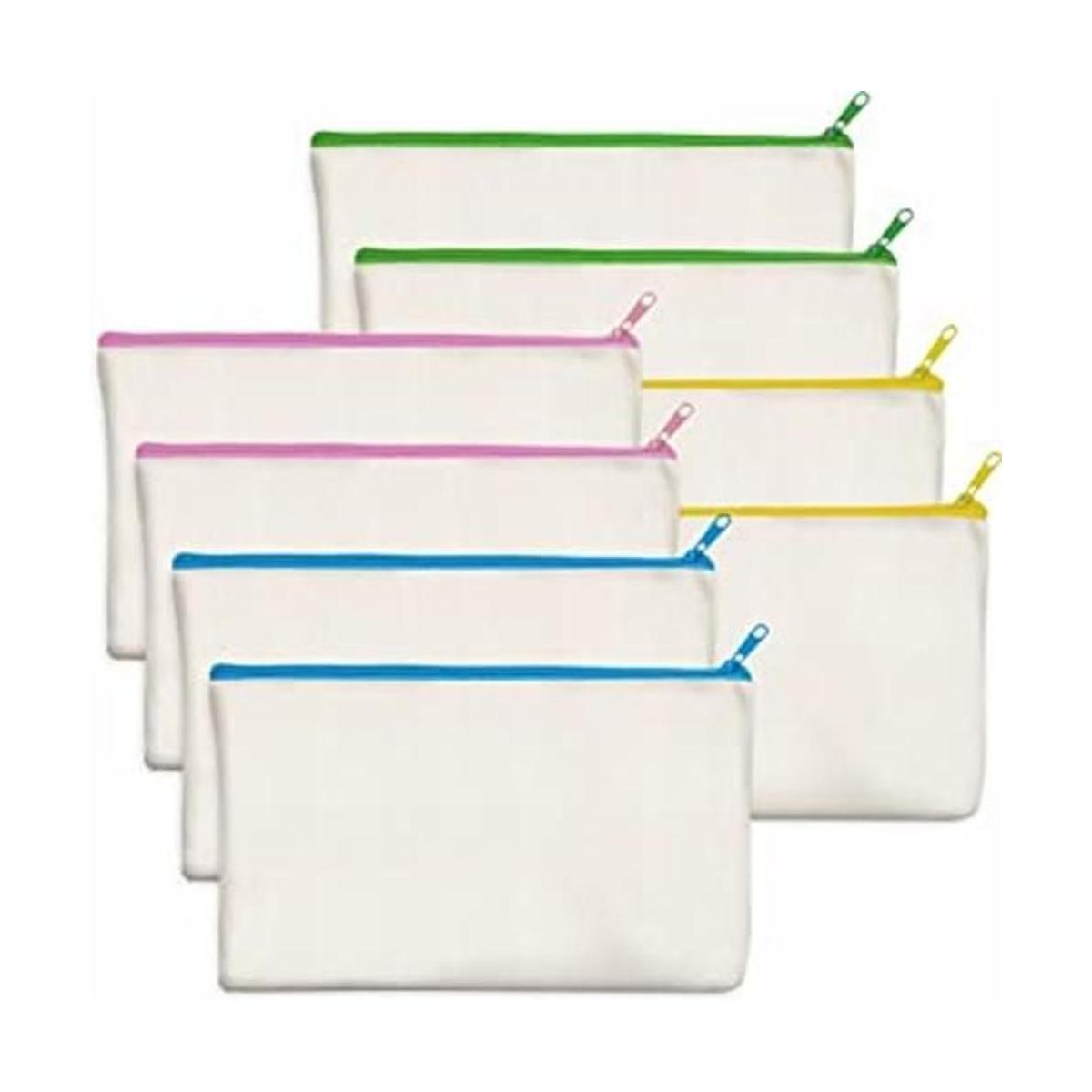 Paquete de 8 bolsas de lona coloridas con cremallera