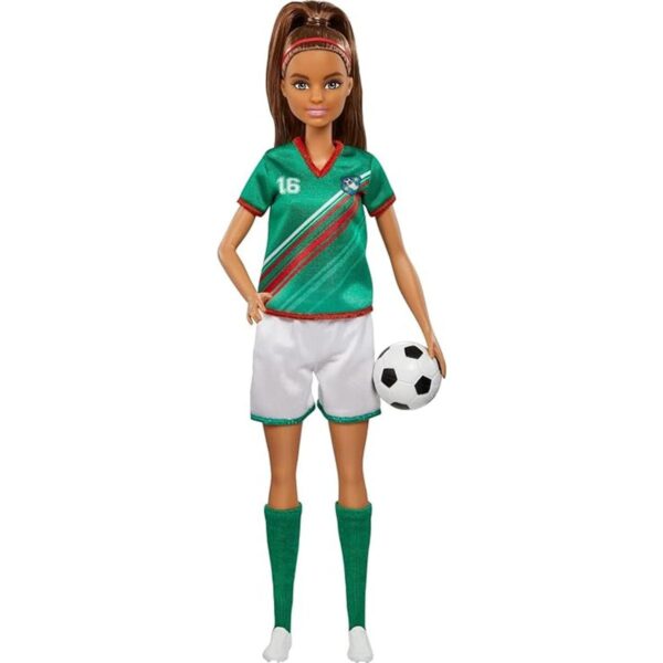 Barbie Muñeca de fútbol cola de caballo morena uniforme_1