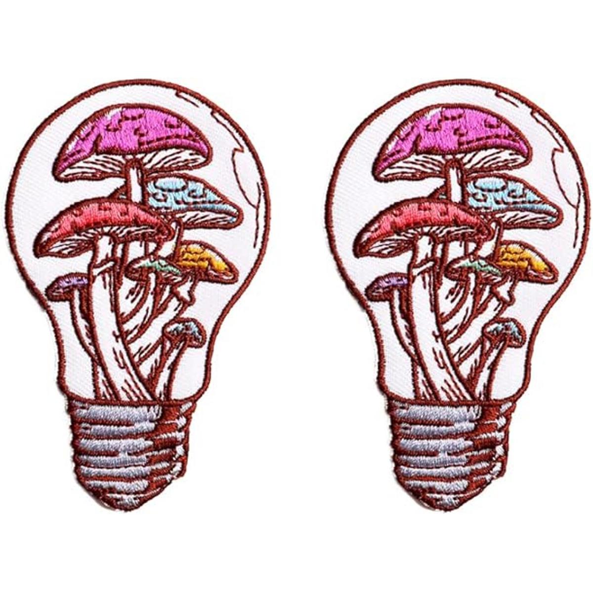 2Pcs Mushroom Bulb Logo Iron On Sew On Highend Embroidered