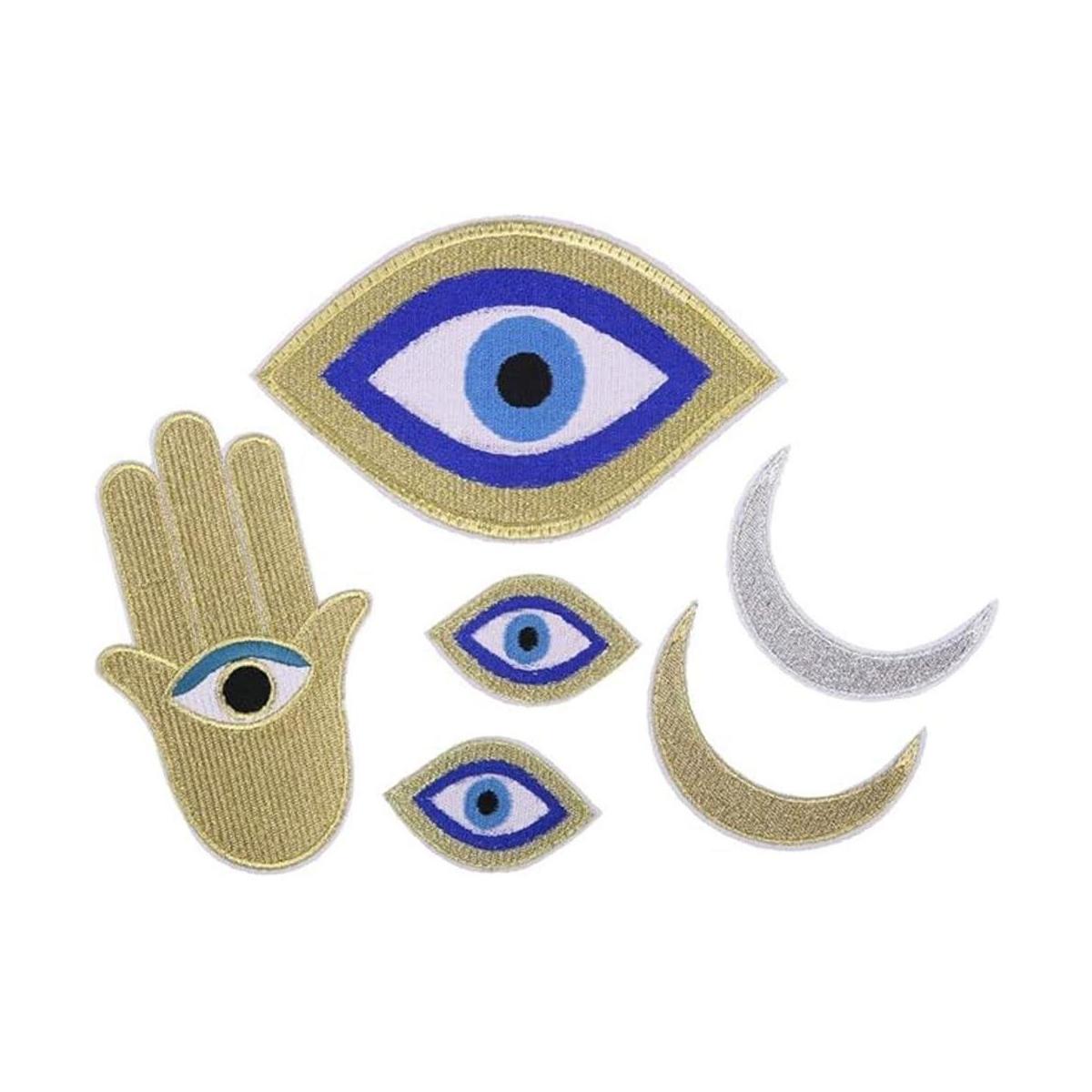 Parches de tela bordados para planeta de luna con ojos