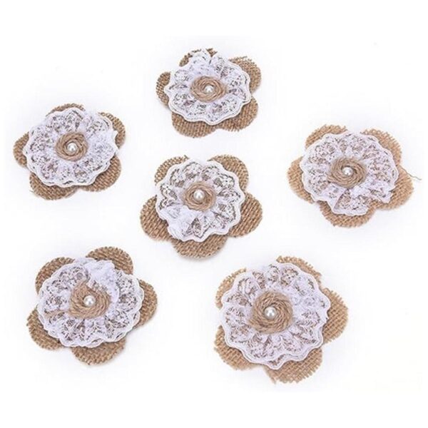 ozxchixu 12pcs Burlap Encaje Flor Con Perla Color Natural_1