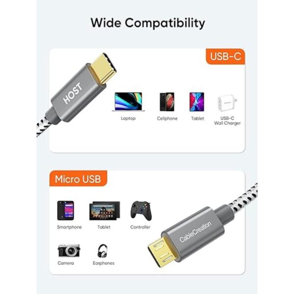 Cable corto micro USB a USB C de 0.65 pies CableCreation_3