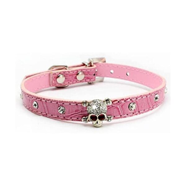 Pimaodog Collar de piel con diamantes de imitación de_1