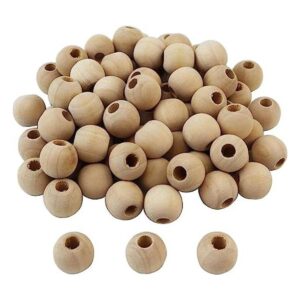 Aqueens 100 cuentas de madera natural de 0.630 in sin_1