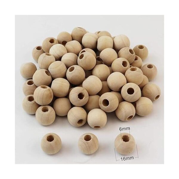 Aqueens 100 cuentas de madera natural de 0.630 in sin_5