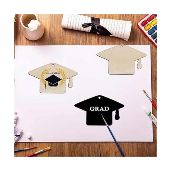 Grad Cap adornos colgantes de madera de graduación en