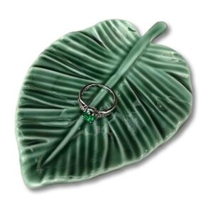 Plato de baratija de hojas decorativo para anillos para_1