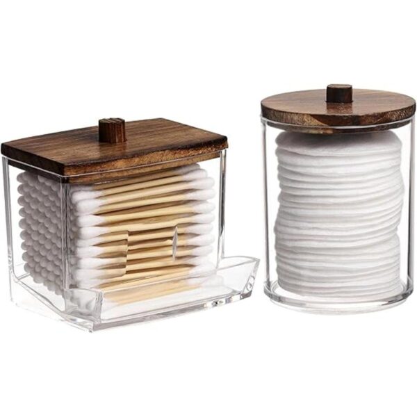 Tbestmax Qtips Contenedor de baño con tapas de madera