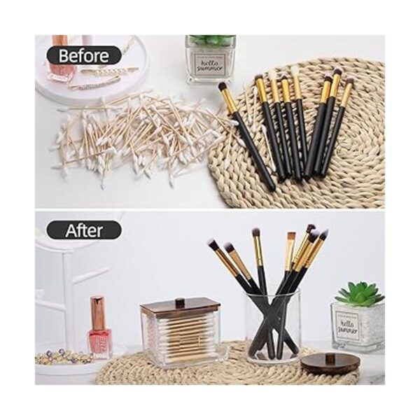 Tbestmax Qtips Contenedor de baño con tapas de madera