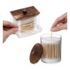 Tbestmax Qtips Contenedor de baño con tapas de madera
