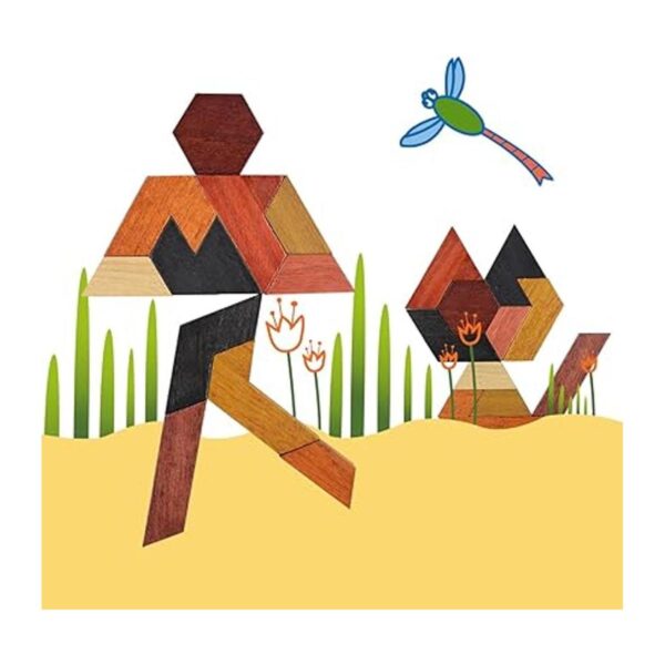 KINGOU Rompecabezas hexagonal de Tangram de madera para_5