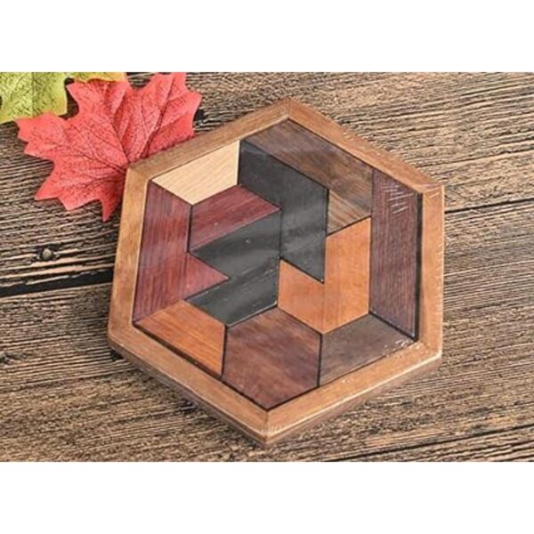 KINGOU Rompecabezas hexagonal de Tangram de madera para_6