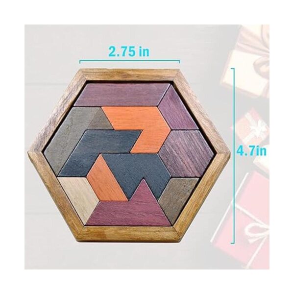 KINGOU Rompecabezas hexagonal de Tangram de madera para_4